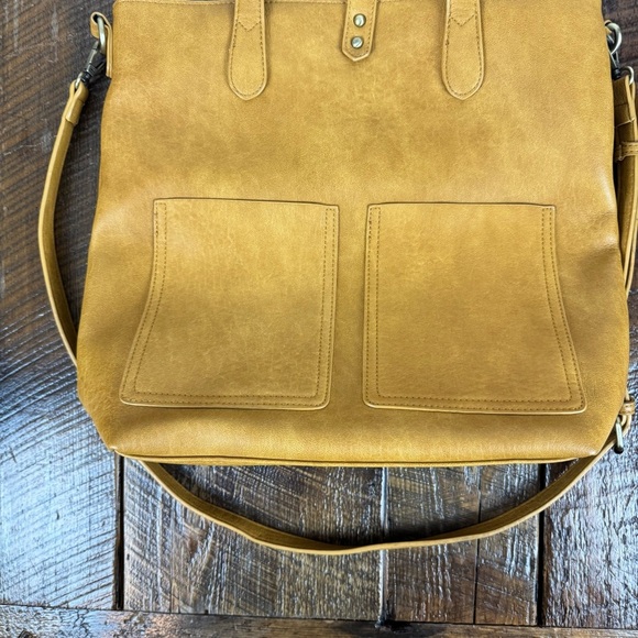 Antik Kraft Mustard Yellow Faux Leather Tote Bag Crossbody Purse Anthropologie - Picture 7 of 9